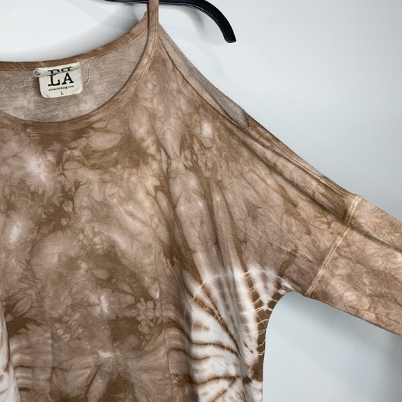 PPLA Petra cold shoulder top tan tie dye shirt size large - Picture 4 of 8